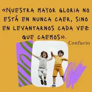 dos niños saltando con frase motivadora