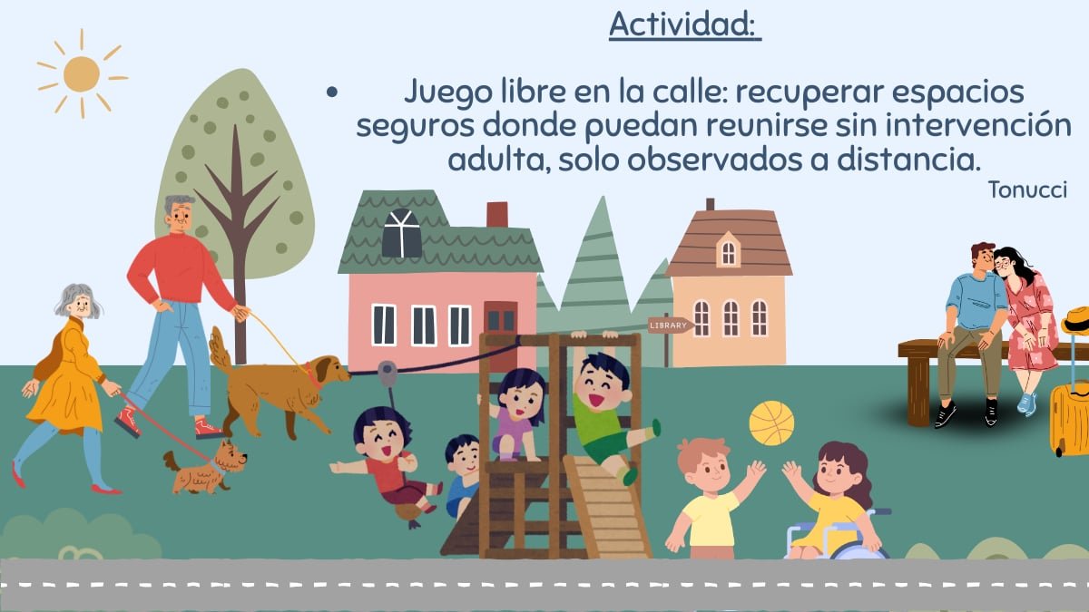 Infografía titulada "Rol del Adulto. Inspiración: Francesco Tonucci". Presenta una ilustración de un adultos y niños. El texto destaca cuatro pilares: Escuchar (dar importancia a lo que dicen), Observar (entender sus procesos sin intervenir), Facilitar (proveer materiales y espacios seguros) y No Dirigir (permitir que el niño lidere su propio aprendizaje).
